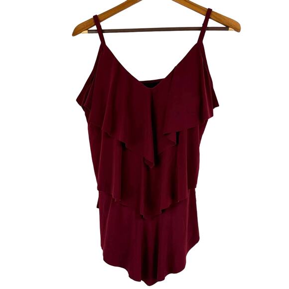 Magicsuit NWT Rita Tankini Top Merlot Size 16 Tiered Ruffle V-Neck Adjustable - Picture 2 of 10